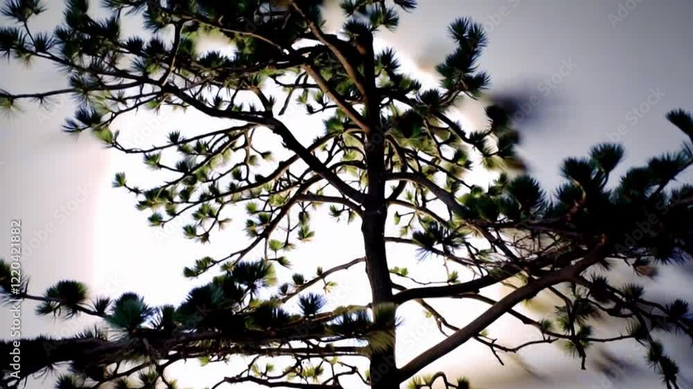Poster begin with a dark tree on a white wall. a soft white glow gradually outlines the tree, emphasizing i