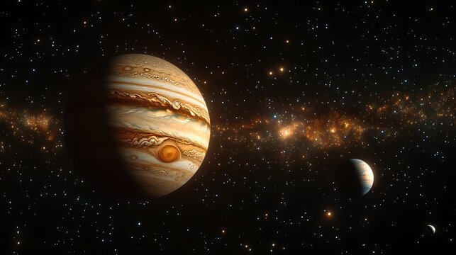 A background of stars and galaxies with planets