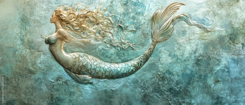 Poster transparent mermaid texture with intricate patterns and flowing design elements