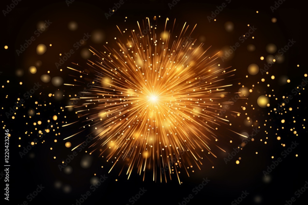 Poster golden firework exploding against dark background, creating a festive atmosphere with bright sparks 