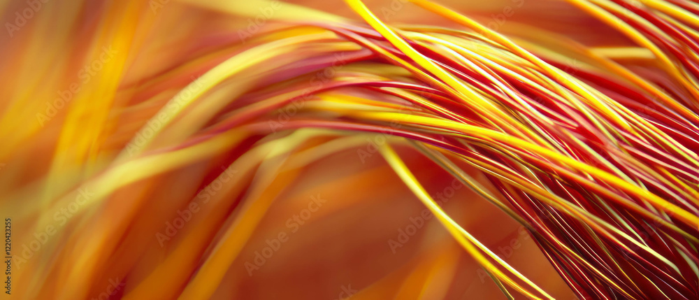 Poster abstract representation of wires with dynamic thickness and color transitions in motion