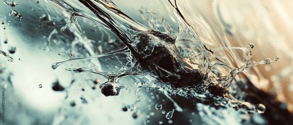 Poster dynamic interaction of wires and liquid creates abstract visual energy