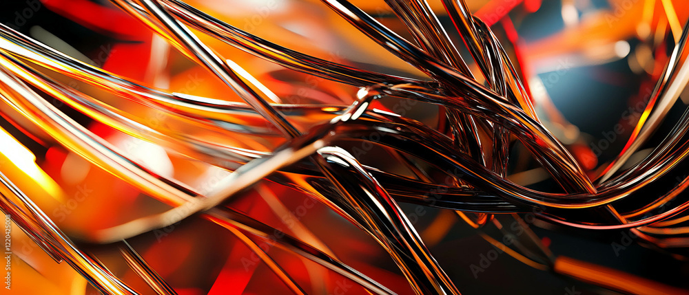 Poster dynamic abstract display of wires illuminated by light and shadows with deep visual impact