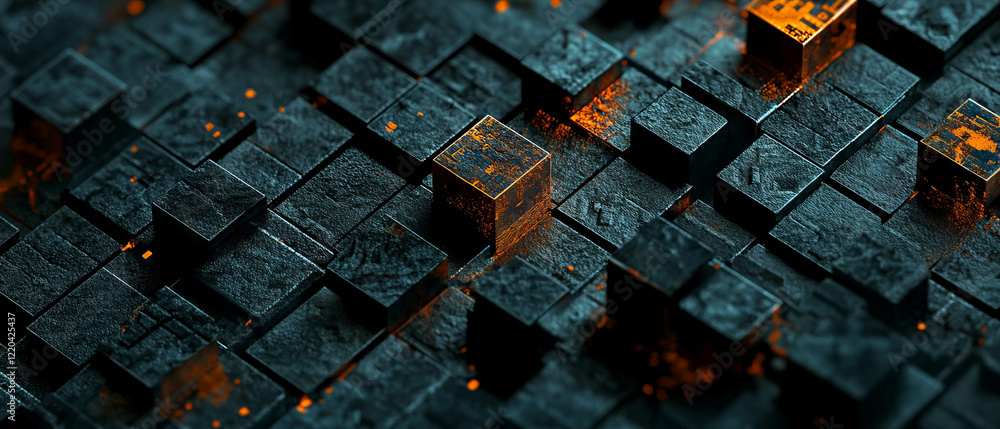 Poster blockchain blocks interconnecting with space for business branding and logo design