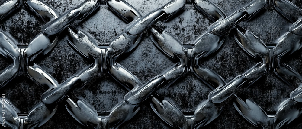 Poster metallic blockchain links create a powerful industrial backdrop for digital innovation