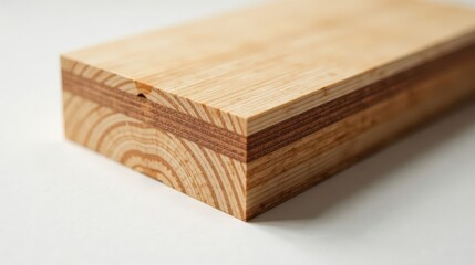 Close-up view of a meticulously crafted wooden block showcasing its layered construction and natural grain patterns.