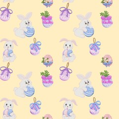 seamless pattern with Easter Theme Light Cream background