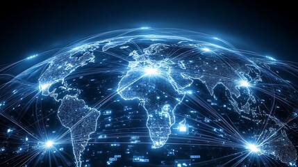 Obraz premium A blue background with an abstract representation technology network connection earth