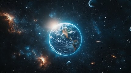 Obraz premium A background of stars and planets with Earth