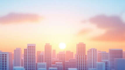 Fototapeta premium quiet sunshine A cityscape bathed in the warm glow of sunset, with long shadows stretching across the buildings.