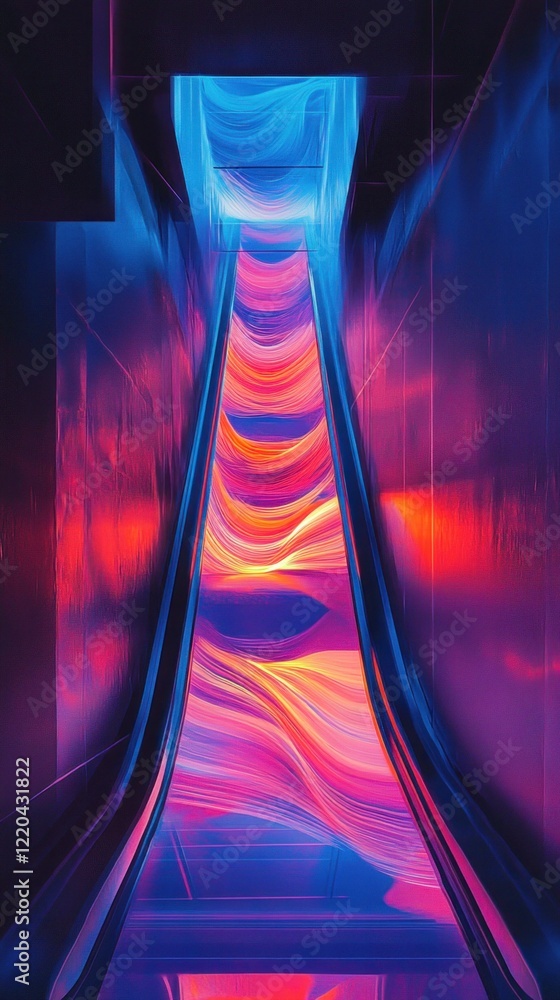 Poster abstract flowing corridor with vibrant colors and geometric structure creates a modern tunnel effect