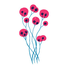 Leaves and flowers with geometric shape. Colorful cute screen printing effect. Riso print. Vector illustration. Graphic element for print