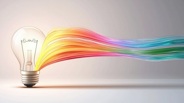 lightbulb rainbow icon A lightbulb icon with a rainbow trail, representing innovative thinking - Powered by Adobe