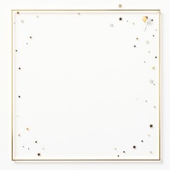 Obraz premium A clean, white background with a thin golden line frame and subtle festive elements like small stars or balloons