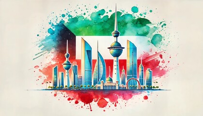 Kuwait national day watercolor banner design.
