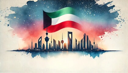 Kuwait national day watercolor poster design.