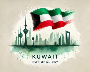 Kuwait national day watercolor banner design.