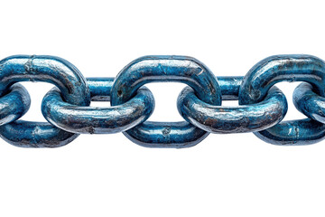 A close-up view of a strong blue metal chain, symbolizing strength and connection. Perfect for illustrating concepts of security, construction, and reliability.