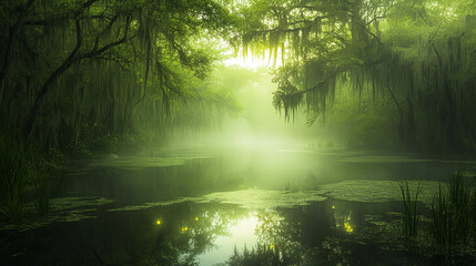 Fototapeta premium Enchanted swamp with glowing elements