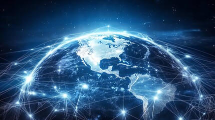 Obraz premium A blue background with an abstract representation technology network connection earth