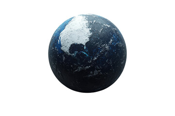 A detailed 3D representation of Earth, showcasing its blue oceans and white ice caps against a dark background, highlighting global environmental issues.