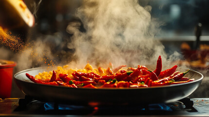 Extremely spicy food with vibrant red and yellow