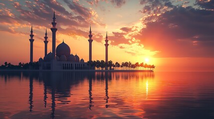 Fototapeta premium Silhouetted Mosque Under a Starry Night