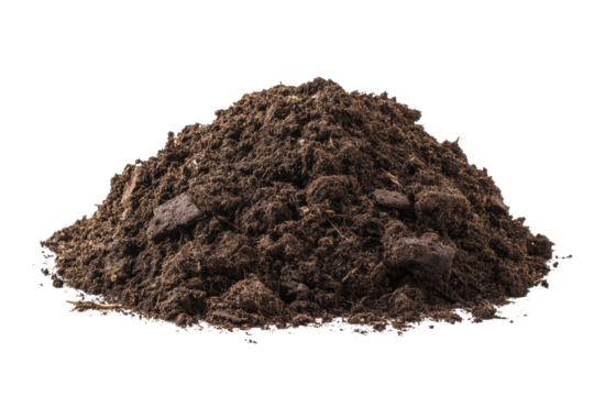 A detailed view of a rich, dark pile of soil, perfect for gardening and planting. This soil is nutrient-rich and essential for healthy plant growth.