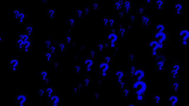 Blue color appearing and disappearing glowing 3d question mark design dark background