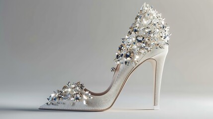 A stunning pair of stiletto heels adorned with sparkling embellishments, centered on white.