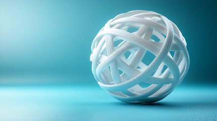 A glowing sphere made of woven material sits on a soft surface.