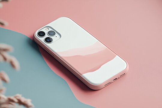 Stylish smartphone case on pastel surface with soft colors - Powered by Adobe