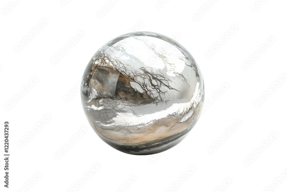 Poster a reflective sphere captures intricate details of its surroundings, showcasing a blend of nature and