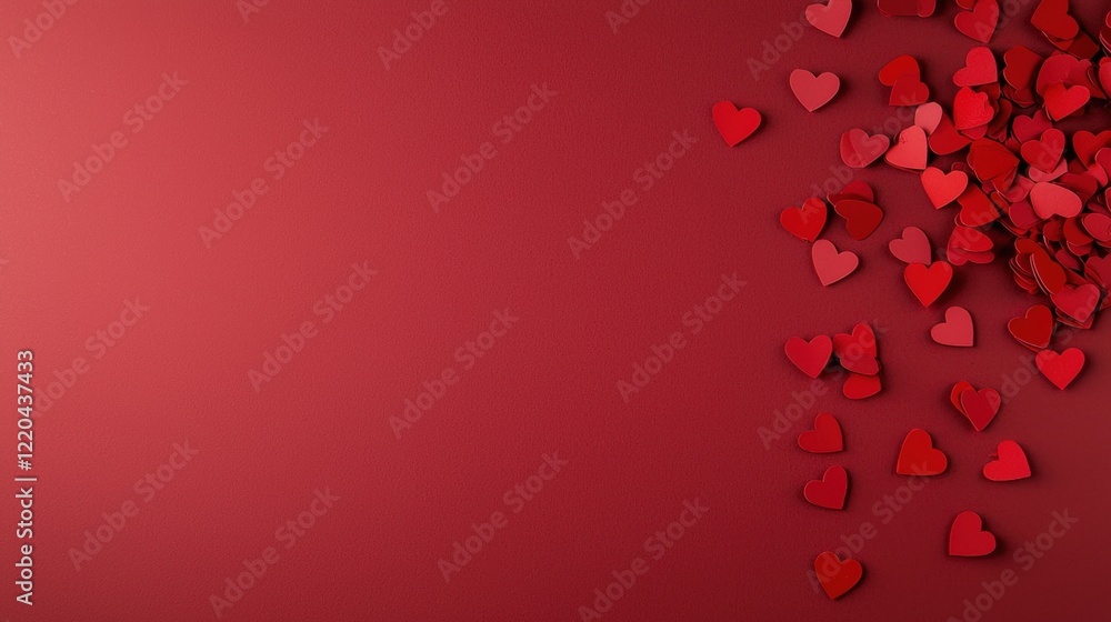Poster gradient red background confetti copy space gradient red background with heart shaped confetti, roma