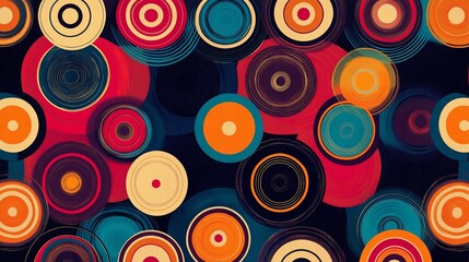 Abstract design featuring colorful concentric circles on a dark background.