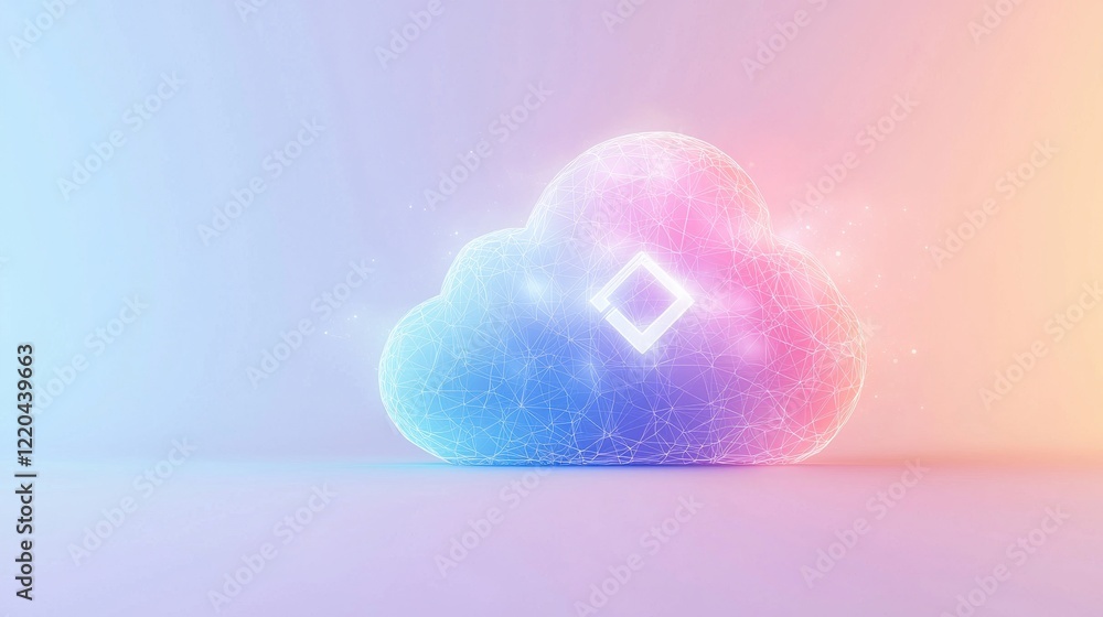 Poster cloud networking icon a minimalist cloud icon with a network symbol inside, clean design, isolated o