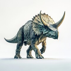 Fototapeta premium Triceratops dinosaur, prehistoric creature, white background, paleontology illustration, educational resource