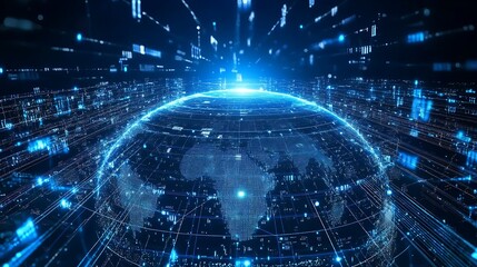 Naklejka premium A blue background with the Earth globe and network connection