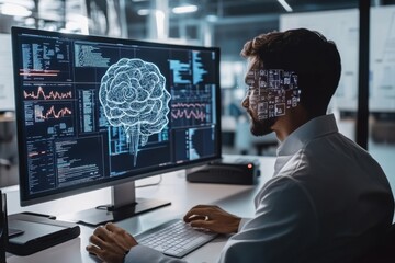 Unstructured data processing with AI portrayed with chaotic datasets being analyzed by AI, transforming into organized visuals like charts and graphs in real time