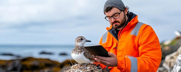 Ornithologist studying nesting behavior in rare seabirds