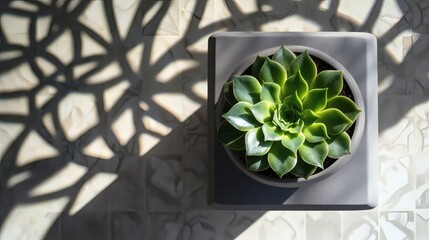Echeveria Succulent in Grey Pot with Geometric Shadow