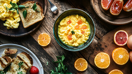 A refreshing glass of freshly squeezed orange juice paired with a healthy breakfast of granola and fruit.