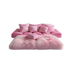 Fluffy 3D Cartoon Cozy Room with Soft Pink Bed and Pillows Isolated on Transparent Background