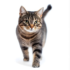 Obraz premium the American shorthair tabby breed cat walking , with a pure white background