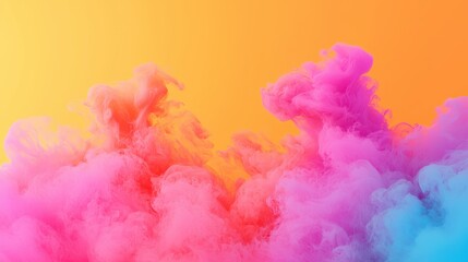 Fototapeta premium A vibrant blend of pink and blue smoke creates a dreamy atmosphere against a warm orange background, evoking creativity and energy.