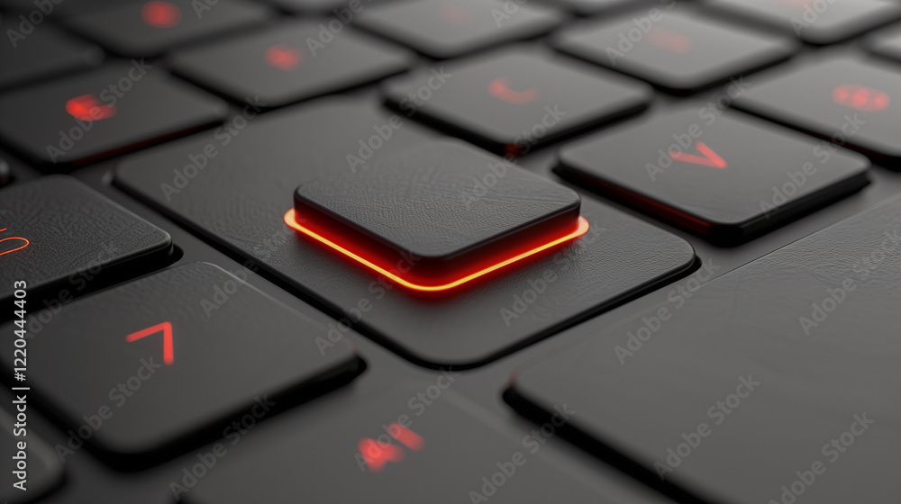 Aufkleber close-up of backlit keyboard with red accent lighting..