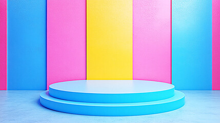 empty podium with colorful stripes background