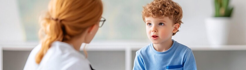 Fototapeta premium Speech therapist helping a child pronounce sounds, blending care and expertise