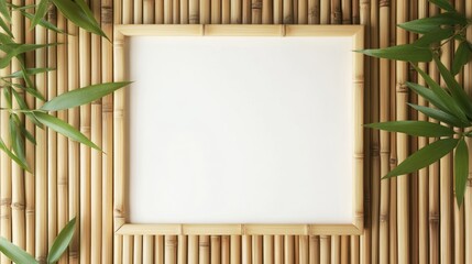 In this simple wooden frame, there is empty space, the combination of the simple wooden frame and fresh green leaves creates a clean look