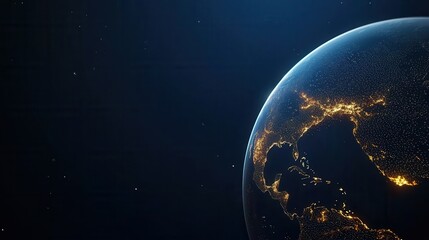 Fototapeta premium clean energy solar solutions concept. View of Earth illuminated by city lights against a dark space backdrop.